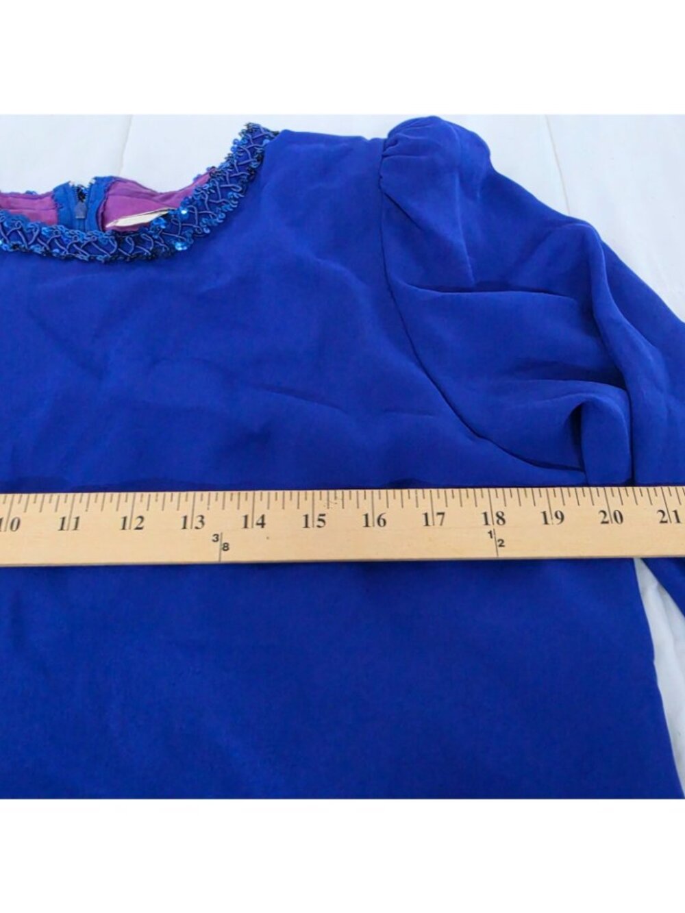 Vintage After Dark Blue Sequin Bow Peplum Dress Womens 11/12 80s 90s Cocktail - Picture 7 of 16